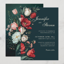 Botanische Hochzeit von Emerald Green & Red Tulip Einladung