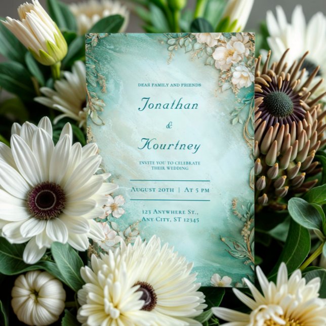 Botanische Hochzeit von Gold und Sage Green Floral Einladung (Von Creator hochgeladen)