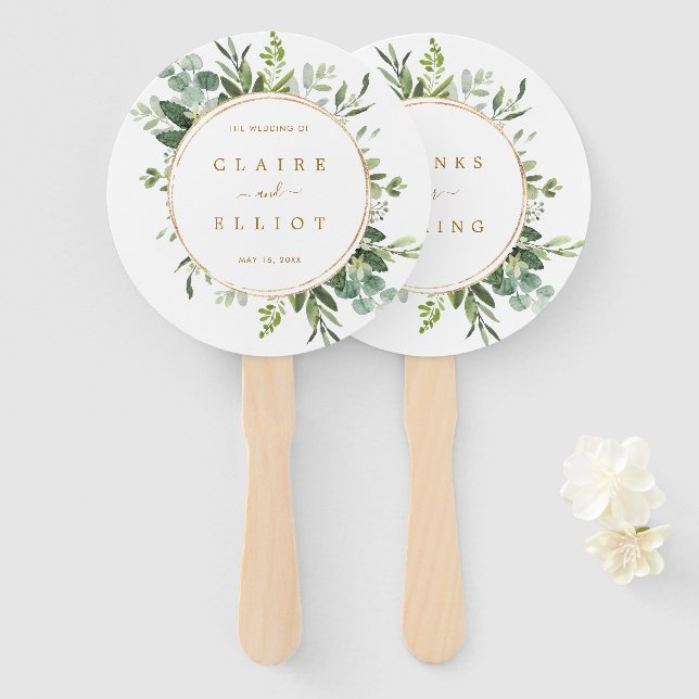 Botanische Hochzeit von Goldgrün Fächer (Vorne und Hinten)