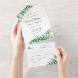 Botanische Hochzeit von Grünem Blattwerk All In One Einladung