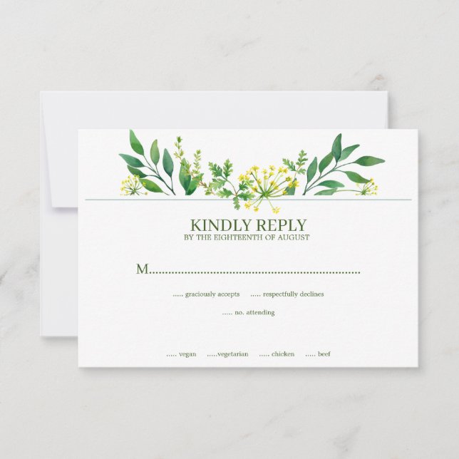 Botanische Hochzeit von Grünem Frühling RSVP Karte (Vorderseite)