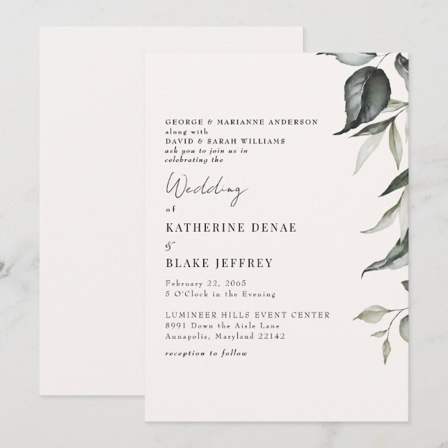 Botanische Hochzeit von Light Champagne II Einladung (Vorne/Hinten)