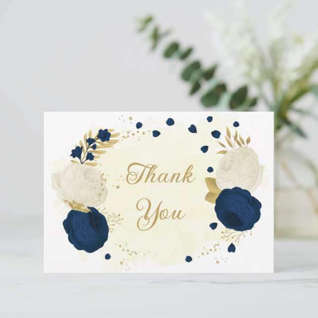 Botanische Hochzeit von Marinesoldaten und weißen  Dankeskarte (Stehend Vorderseite)