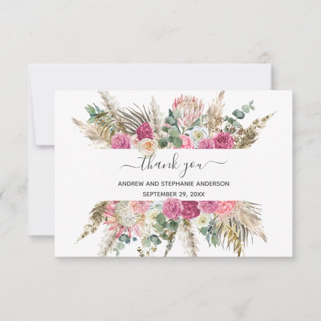 Botanische Hochzeit von Pink Green Floral Danke Ka (Vorderseite)