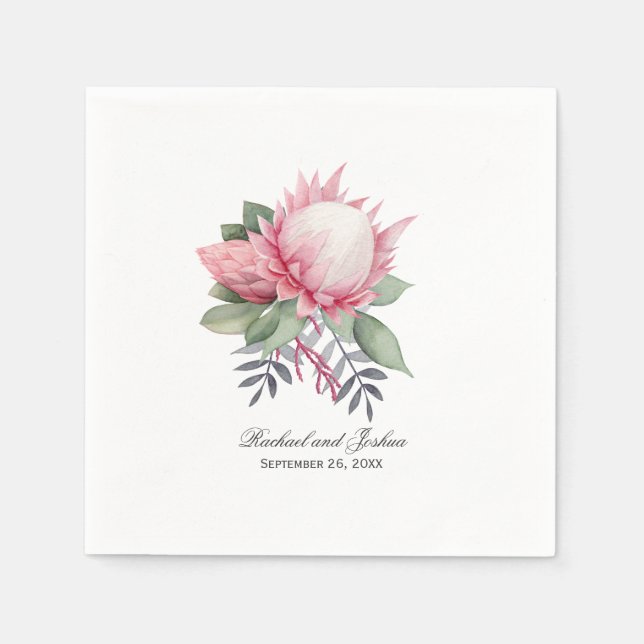 Botanische Hochzeit von Pink King Protea Serviette (Vorderseite)