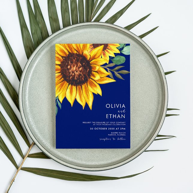 Botanische Hochzeit von Royal Blue und Sunflower Einladung (Von Creator hochgeladen)