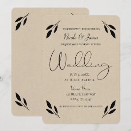Botanische Hochzeit von schwarzem Leaf mit moderne Einladung