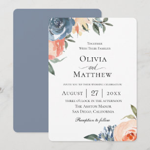 Botanische Hochzeit von Slate Blue Peach Einladung