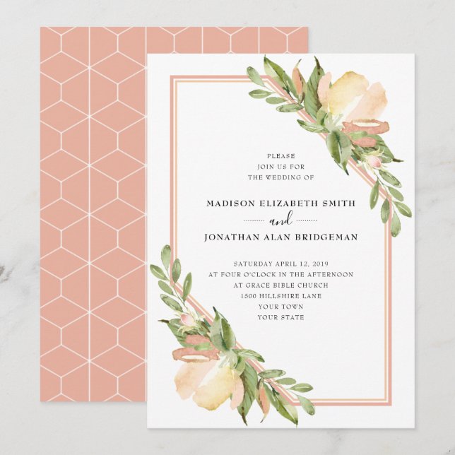 Botanische Hochzeit von Wasserfarben Einladung (Vorne/Hinten)