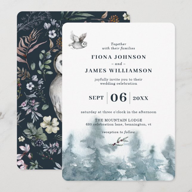 Botanische Hochzeit von Watercolor Woodland Einladung (Vorne/Hinten)