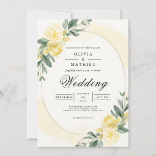 Botanische Hochzeit von weichgelber Flora Einladung