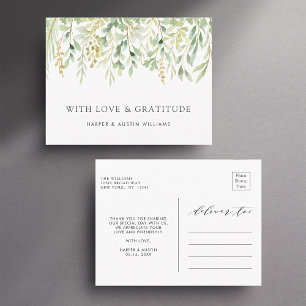 Botanische Hochzeits-Dankeskarten mit grünem Laub Postkarte