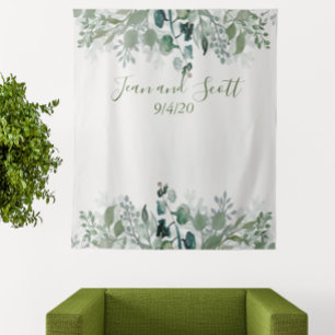 Botanische Hochzeitsblätter Moderne Grünpflanzen W Wandteppich