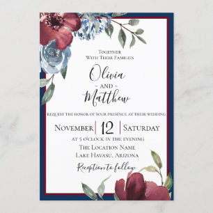 Botanische Hochzeitseinladung der Marine Blue Burg Einladung