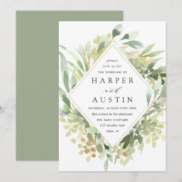 Botanische Hochzeitseinladung in Grünblättern Einladung