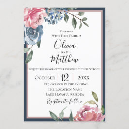 Botanische Hochzeitseinladung von Navy Blue Mauve Einladung