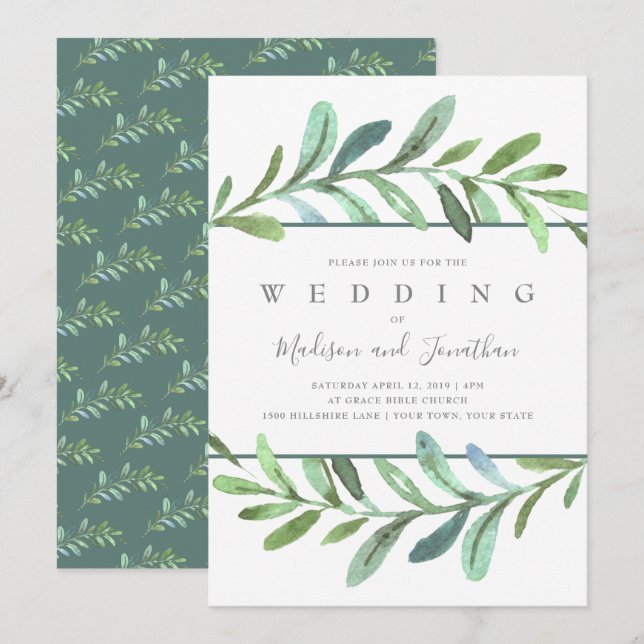 Botanische Hochzeitseinladung zu modernen Weinrebe Einladung (Vorne/Hinten)