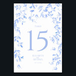 Botanische Hochzeitsempfehlung für Französisch-Bla Tischnummer<br><div class="desc">Machen Sie Ihren Hochzeitsempfang unvergesslich mit der Botanischen Hochzeitsempfehlung der französischen Blauen Flora! Diese wunderschöne Tischnummer besticht durch ein zartes französisch-blaues, florales, botanisches Design, das perfekt dazu geeignet ist, Ihrem großen Tag eine romantische Touch hinzuzufügen. Die schöne blaue Farbe wird jedes Hochzeitsdekor verstärken und Ihre Tische sofort in etwas Besonderes...</div>