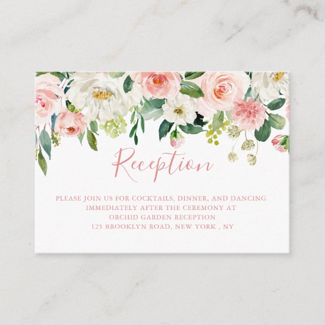 Botanische Hochzeitsempfehlung in Rosa Begleitkarte (Vorderseite)