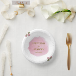 Botanische Hochzeitsfeier in Rosa Pappteller