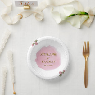 Botanische Hochzeitsfeier in Rosa Pappteller