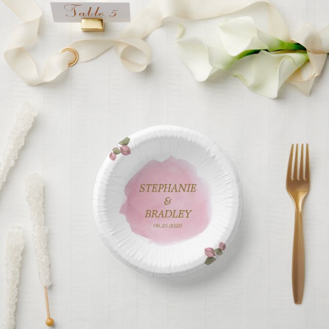 Botanische Hochzeitsfeier in Rosa Pappteller (Hochzeit)
