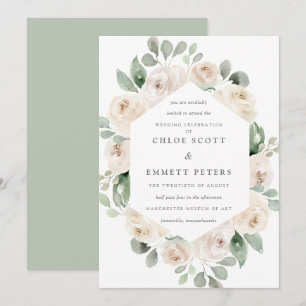 Botanische Hochzeitsfeier mit weißer Rose Einladung