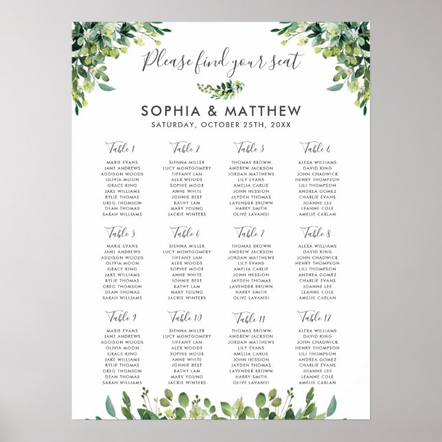 Botanische Hochzeitskarte für Grünpflanzen Poster (Vorne)