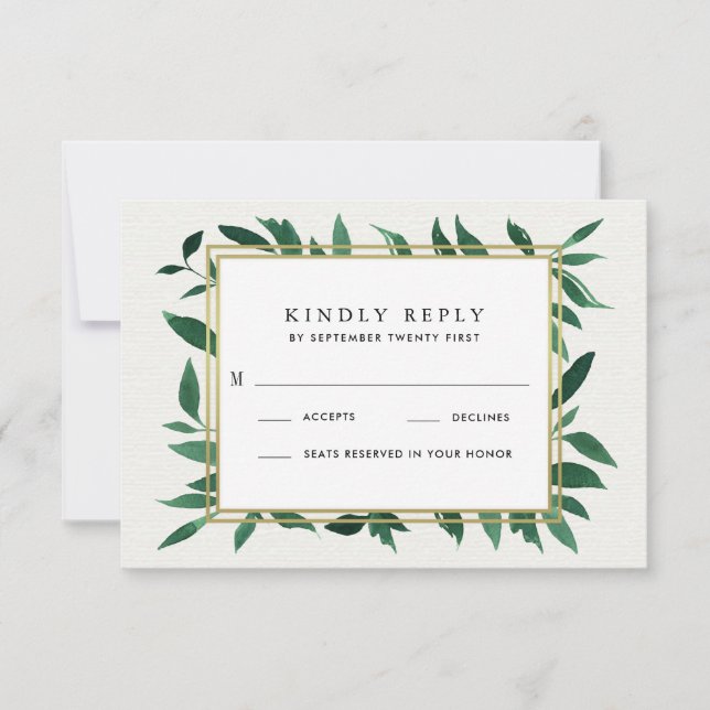 Botanische Hochzeitskarten für Grüne Wasserfarben RSVP Karte (Vorderseite)