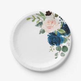 Botanische Hochzeitsplatte aus blauem Rosa Pappteller