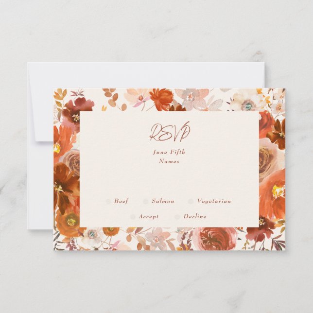Botanische Hochzeitsrahmen aus Creme und Kupfer RSVP Karte (Vorderseite)
