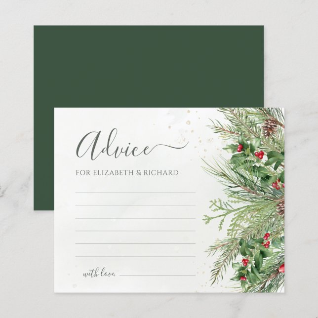 Botanische Hochzeitsratenkarte Winter Greenery (Vorne/Hinten)