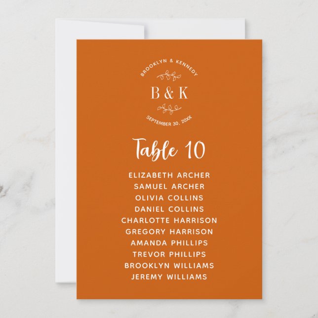 Botanische Hochzeitssitzkarte für Orange Floral Einladung (Vorderseite)