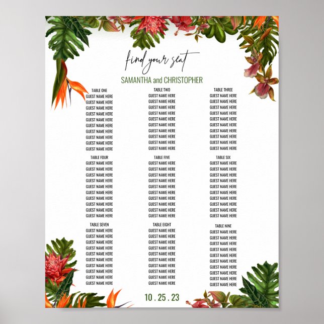 Botanische Hochzeitsskala für tropische Brise Poster (Vorne)