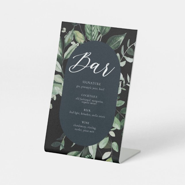 Botanische Hochzeitsstiftung Bar Signatur Trinkzei Sockelschild (Vorderseite)