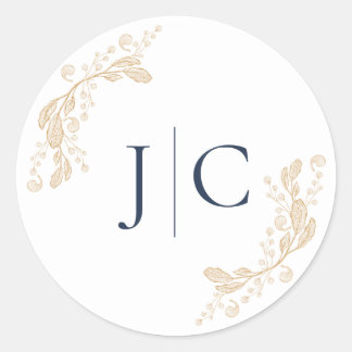 Botanische Hochzeitsticker für Gold Leaf Runder Aufkleber