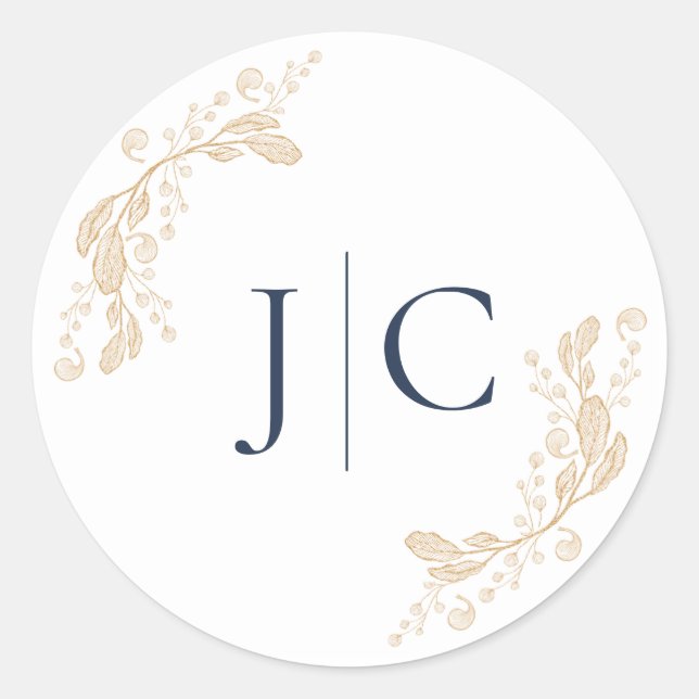 Botanische Hochzeitsticker für Gold Leaf Runder Aufkleber (Vorderseite)