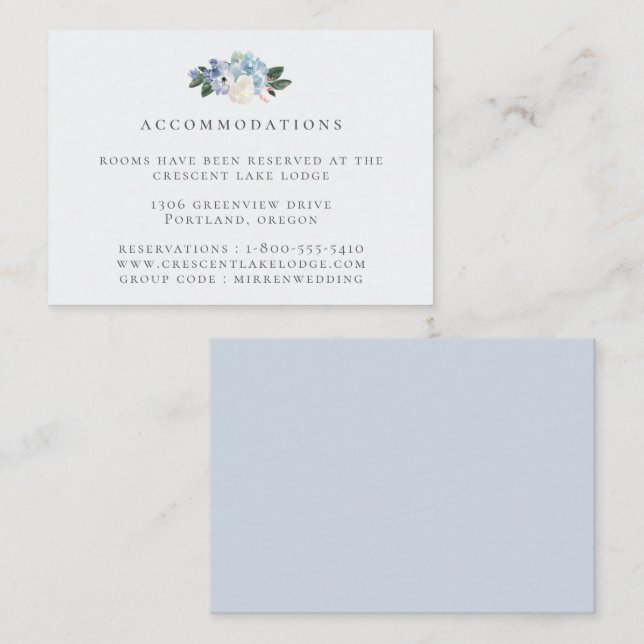 Botanische Hochzeitsunterkünfte in hellblau Begleitkarte (Vorne/Hinten)