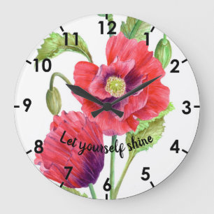 Botanische Illustration der Wasserfarben Rote Pfla Große Wanduhr