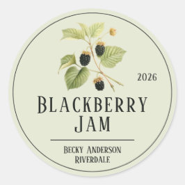 Botanische Illustration Light Green BlackBerry Jam Runder Aufkleber