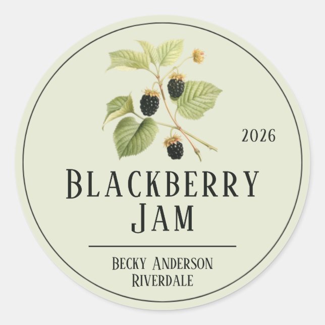 Botanische Illustration Light Green BlackBerry Jam Runder Aufkleber (Vorderseite)