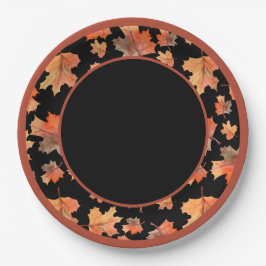 Botanische Kakaostreifen und Ahorn-Blätter Schwarz Pappteller