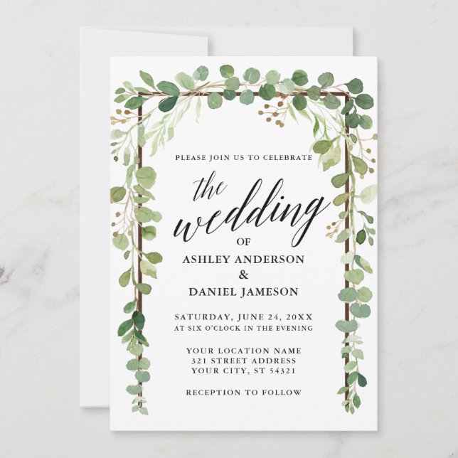 Botanische Kalligrafie-Hochzeit Einladung (Vorderseite)