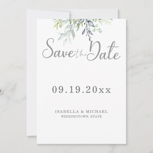 Botanische Kalligrafie Hochzeit speichern das Datu Save The Date (Vorderseite)