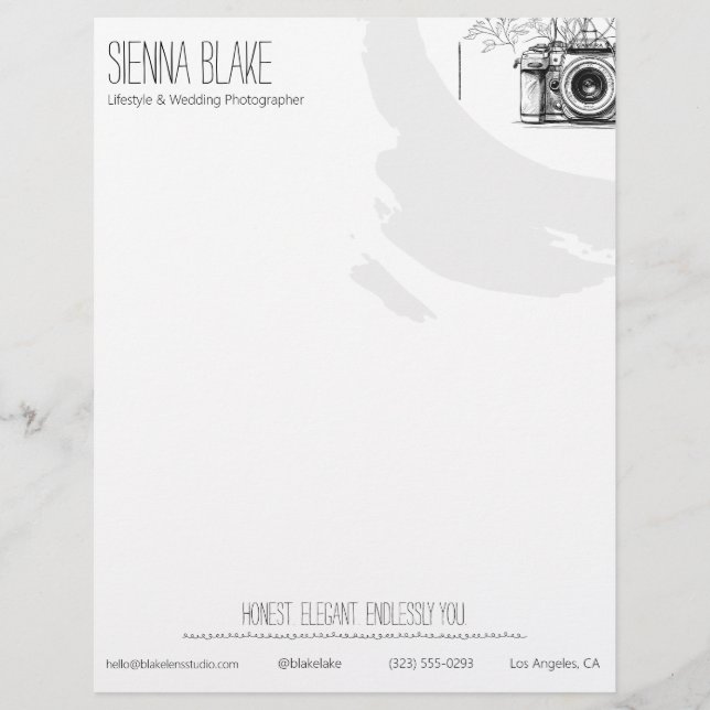 Botanische Kamera QR Lifestyle Wedding Fotograf Briefbogen (Vorderseite)