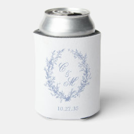 Botanische Keilhochzeit mit Dusty Blue Monogram Dosenkühler