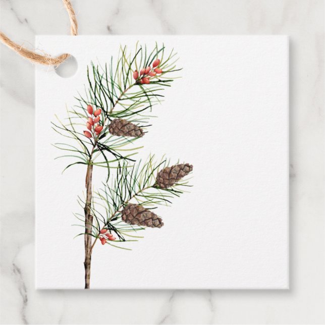 Botanische Kiefernzweig und Berries Holiday-Gesche Geschenkanhänger (Vorderseite)