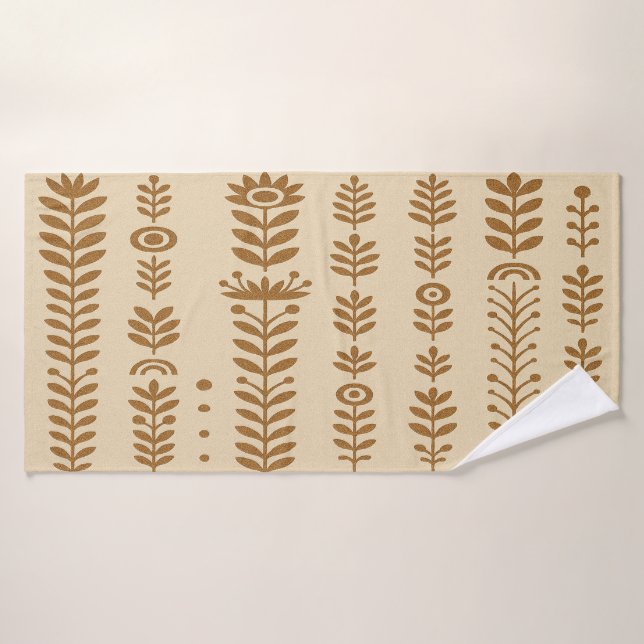 Botanische Kolumnen in Beige und Erde braun Badehandtuch (Badehandtuch)