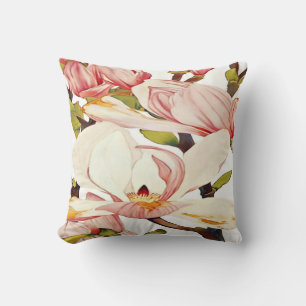 Botanische Korallen Rosa Magnolien Blume Blumenstr Kissen