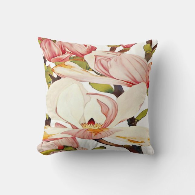 Botanische Korallen Rosa Magnolien Blume Blumenstr Kissen (Vorderseite)